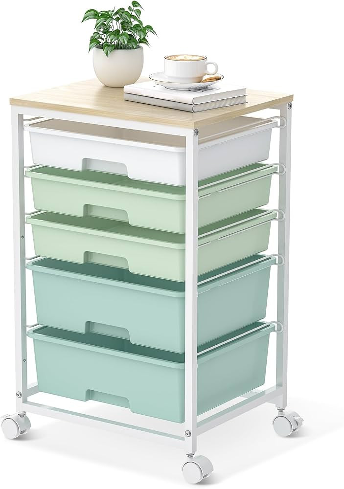 SYKIARIOL 5-Drawer Storage Trolley Rolling Cart, Green | Amazon (UK)