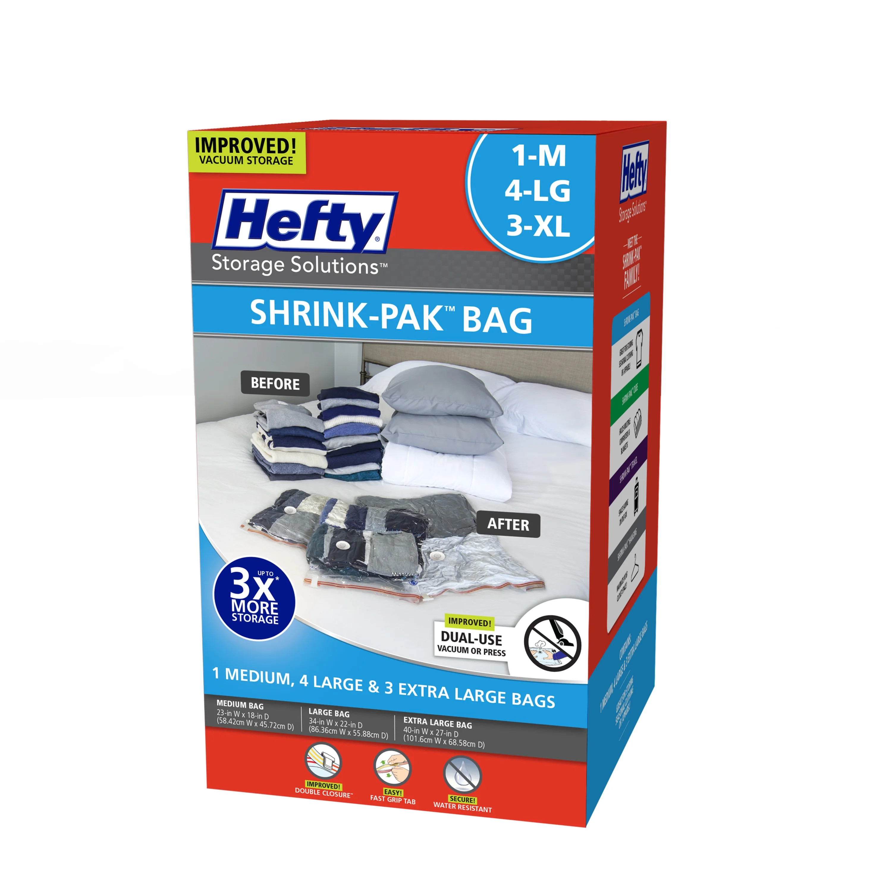 Hefty Shrink-Pak 1 Medium, 4 Large, 3 X-Large Vacuum Compression Storage Bags, Closet Organizer -... | Walmart (US)
