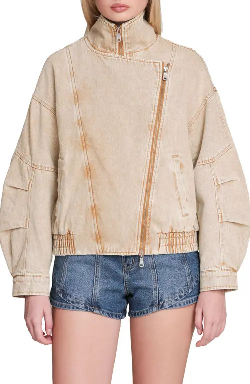 Avec Les Filles Denim Bomber Jacket in Washed Khaki at Nordstrom, Size X-Large | Nordstrom