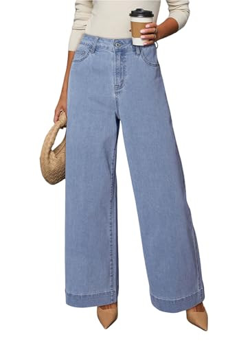 DOKOTOO Women's Casual High Waisted Jeans Stretch Button Wide Leg Loose Denim Pants with Pockets | Amazon (US)