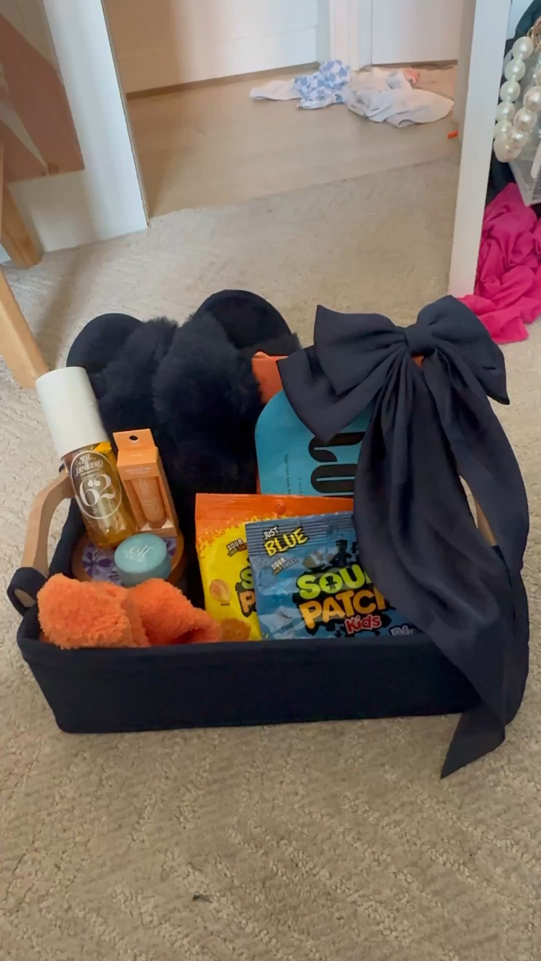 Made this orange and blue themed gift basket for my teen who made her high school dance team. Most of the items come in multiple colors so it’s easy to match it to your kids school colors!