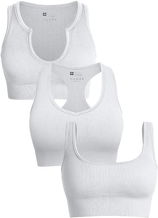 GXIN Women's 3 Piece Crop Tops for Women Sleeveless Ribbed Workout Cami Tank Top Yoga Sports Bra | Amazon (US)