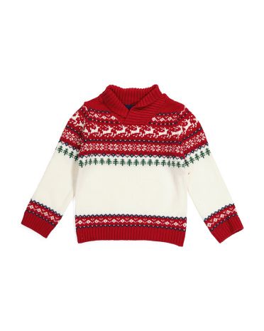Toddler Boys Reindeer Fair Isle Shawl Collar Sweater | TJ Maxx
