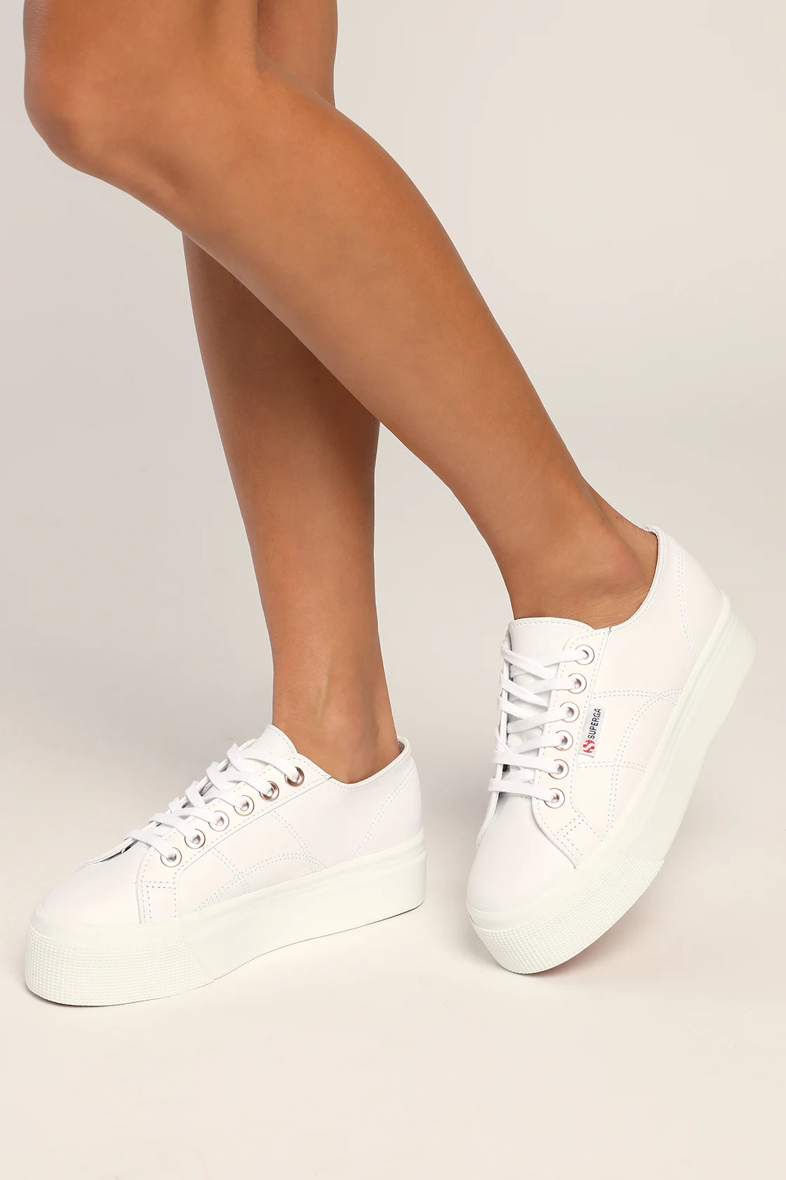 2790 Nappa Big Eyelets White Rose Gold Leather Platform Sneakers | Lulus (US)
