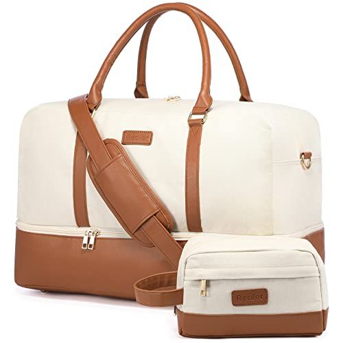 Amazon.com | Realer Canvas Weekender Bag, Womens Overnight Bag Carryon Weekend Travel Duffel Tote... | Amazon (US)