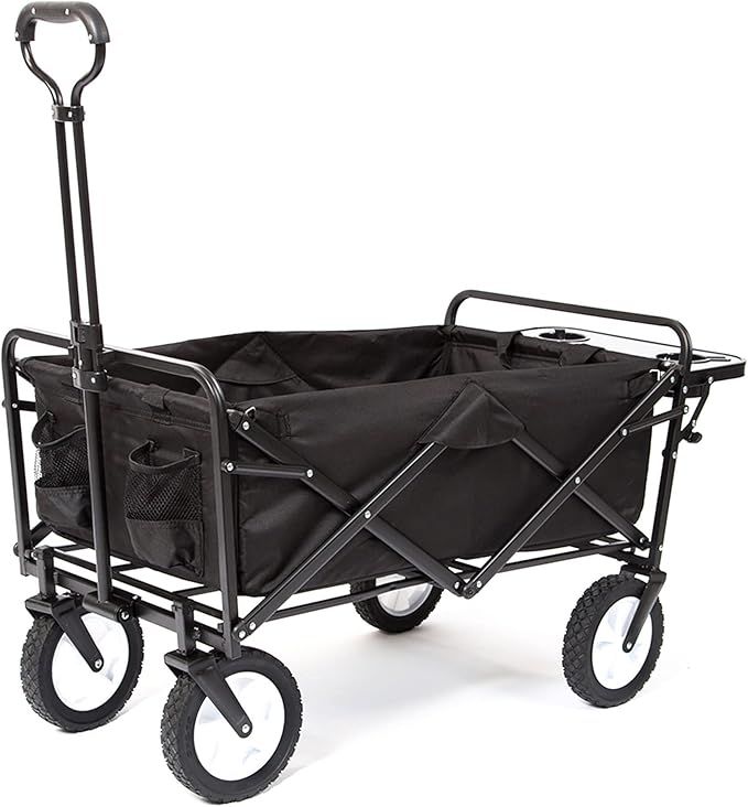 MacSports Collapsible Outdoor Utility Wagon with Folding Table and Drink Holders, Black | Amazon (US)