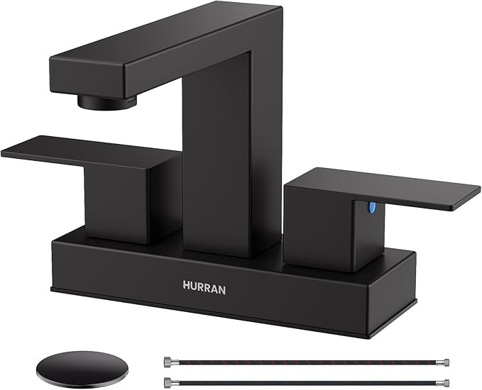 Matte Black Bathroom Sink Faucet, Hurran 4 inch Bathroom Faucets for Sink 3 Hole with Pop-up Drai... | Amazon (US)