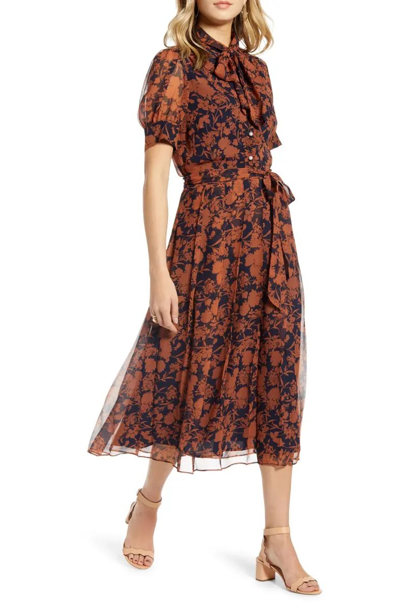 Floral Print Button Front Pleated Chiffon Dress | Nordstrom
