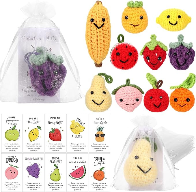 Shappy 30 Sets Inspirational Positive Fruit Gift Cute Funny Wool Knitted Dancing Fruit Mini Cowor... | Amazon (US)