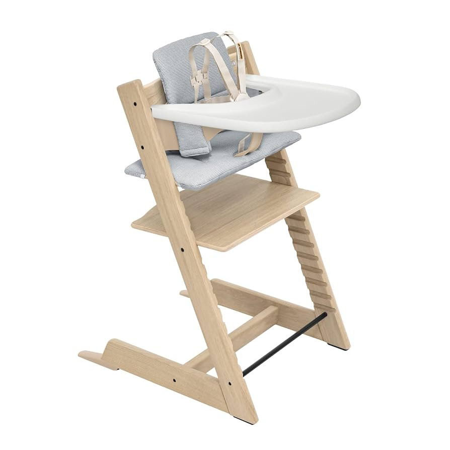 Stokke Tripp Trapp Oak High Chair 2 (Natural), Cushion 2 (Nordic Blue) + Stokke Tray (White) - In... | Amazon (US)