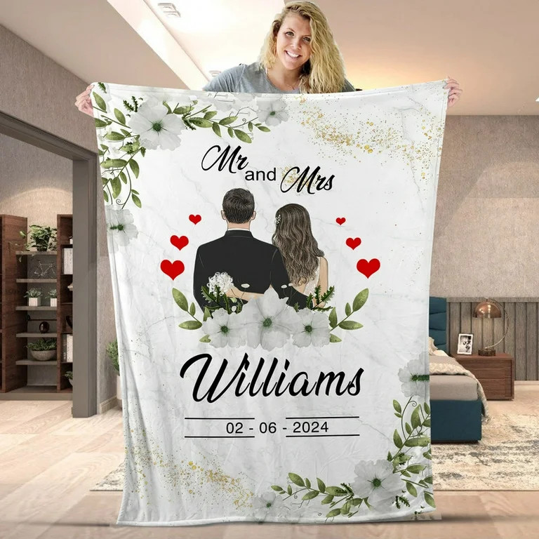 Personalized Wedding Blanket - Custom Mr and Mrs Throw Blanket with Couple Name & Date - Romantic... | Walmart (US)