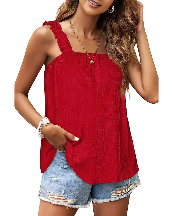 WIHOLL Tank Tops for Women Square Neck Loose Fit Sleeveless Tops Cute Summer | Amazon (US)