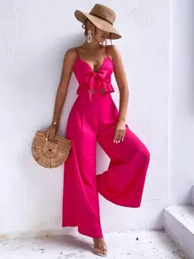 Knot Front Peplum Cami Top & Wide Leg Pants
   SKU: sw2202147011181114      
          (240 Revie... | SHEIN