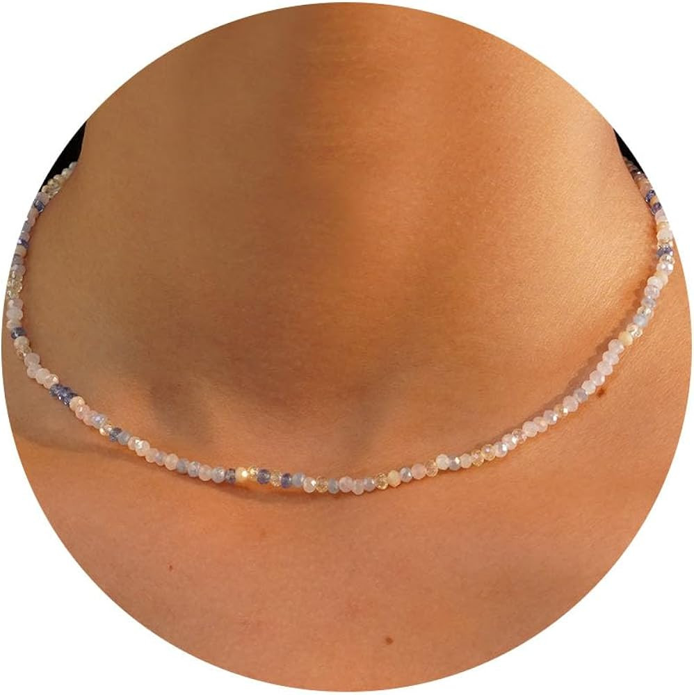 JSJOY Tiny Crystal Beaded Choker Necklaces for Women Colorful Beaded Necklace Dainty Choker Neckl... | Amazon (US)