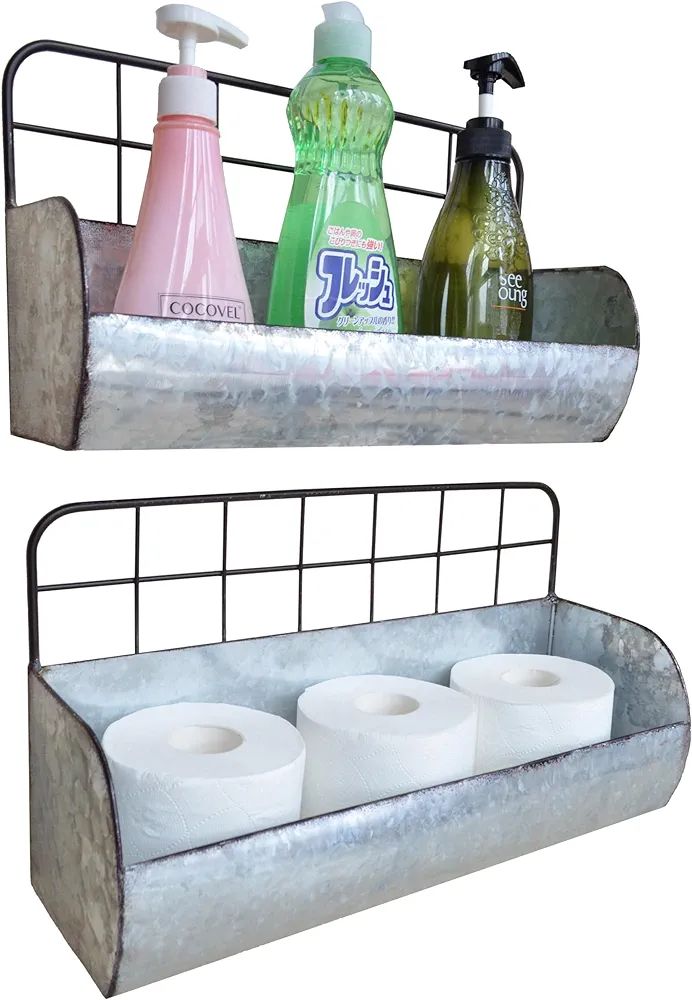 Galvanized Metal Farmhouse Wall Storage Holder Rustic Tin Shelves for Kitchen Laundry Room Bathro... | Amazon (US)