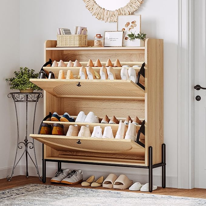 IRONCK Shoe Cabinet Storage with 2 Flip Drawers, Free Standing Wooden Shoe Storage Organizer Cabi... | Amazon (US)