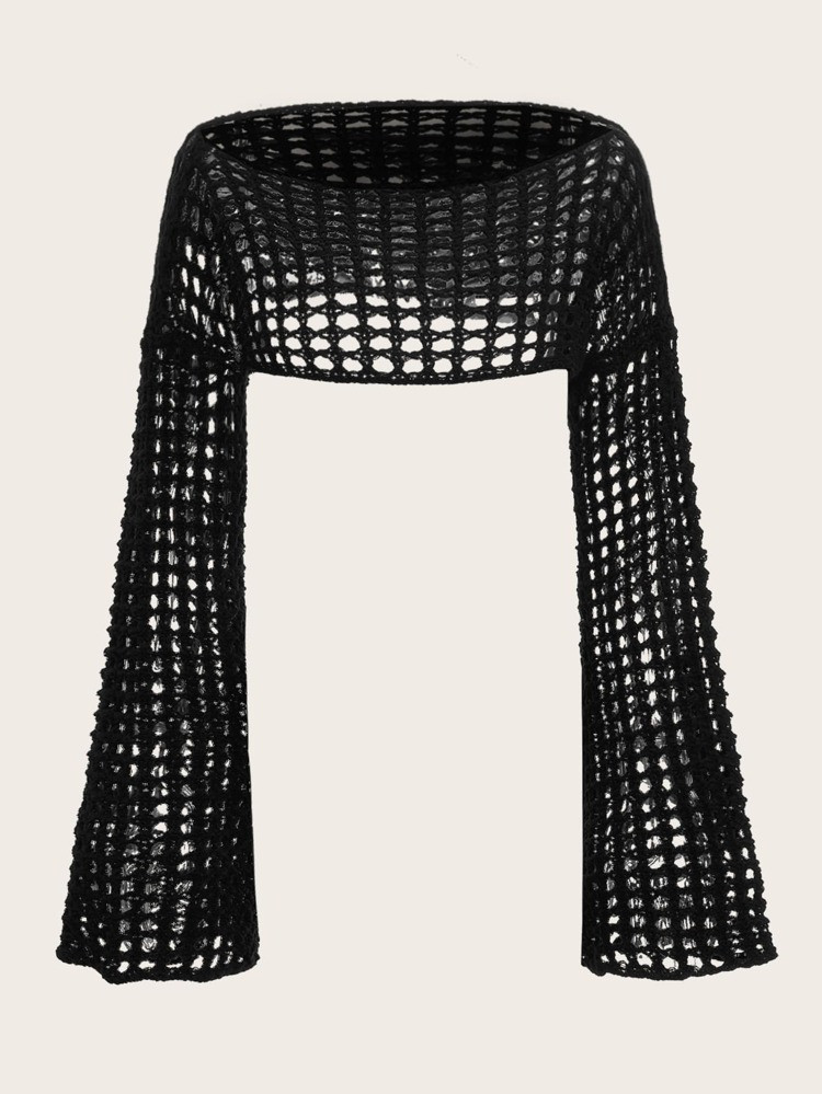 ROMWE STPL Hollow Out Crop Sweater | SHEIN