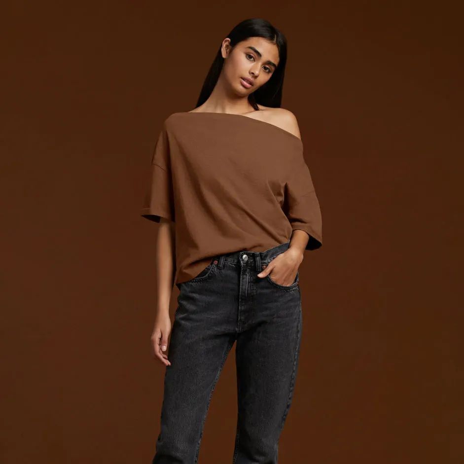 Women's Off The Shoulder T-Shirt - Chocolate - nuuds | nuuds