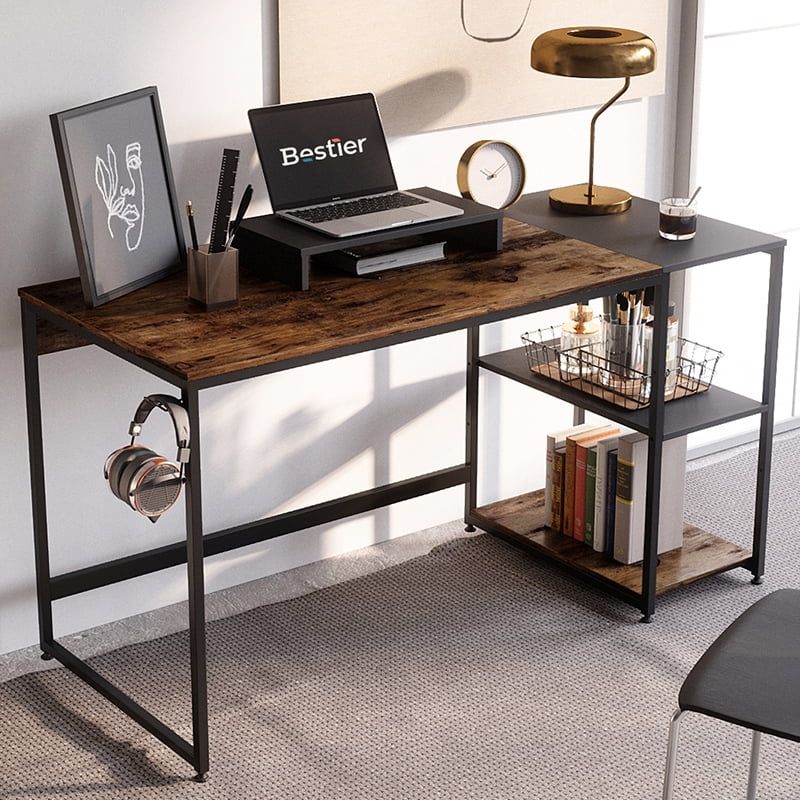 Bestier 55 Inches Computer Desk with Monitor Stand & Storage Shelves, Sturdy Table Home Office PC... | Walmart (US)