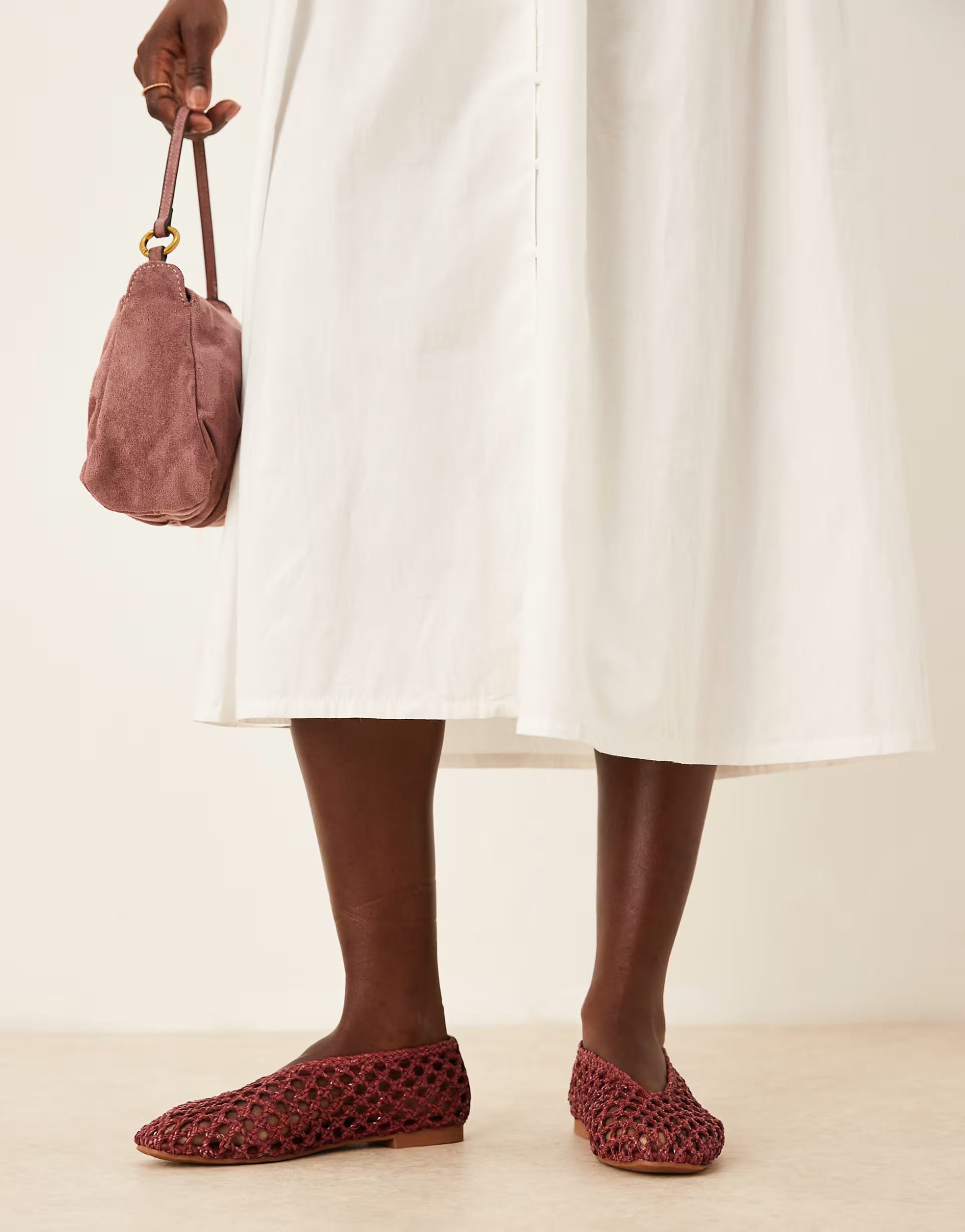 ASOS DESIGN Linus clean ballet flats in burgundy weave | ASOS (Global)