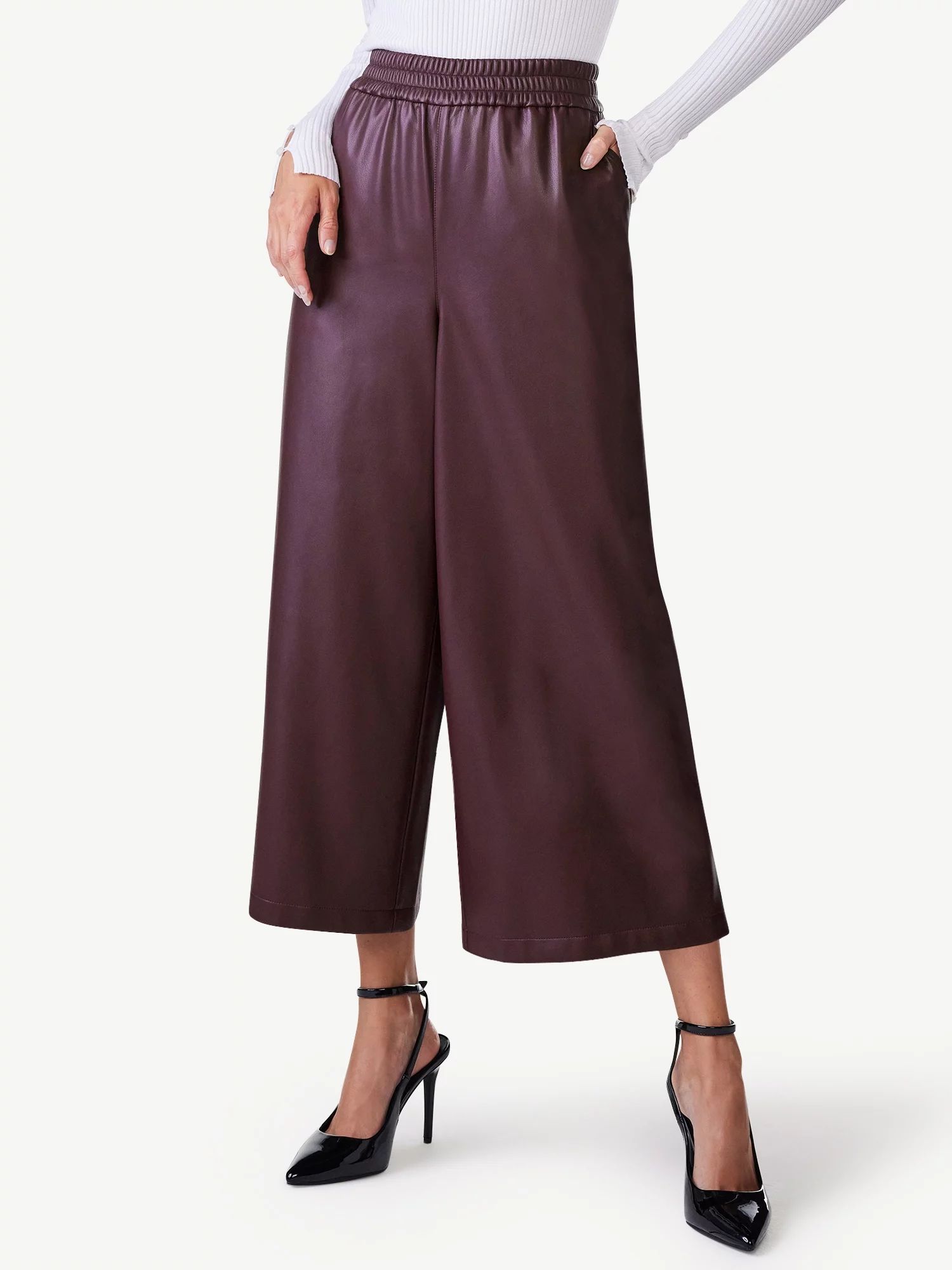 Scoop Women's Faux Leather Wide Leg Pants, Sizes XS-XXL - Walmart.com | Walmart (US)