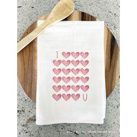 I Love U Heart Valentine's Day Gift Tea Towel - Valentines Decoration Kitchen Decor Farmhouse Towels | Etsy (US)