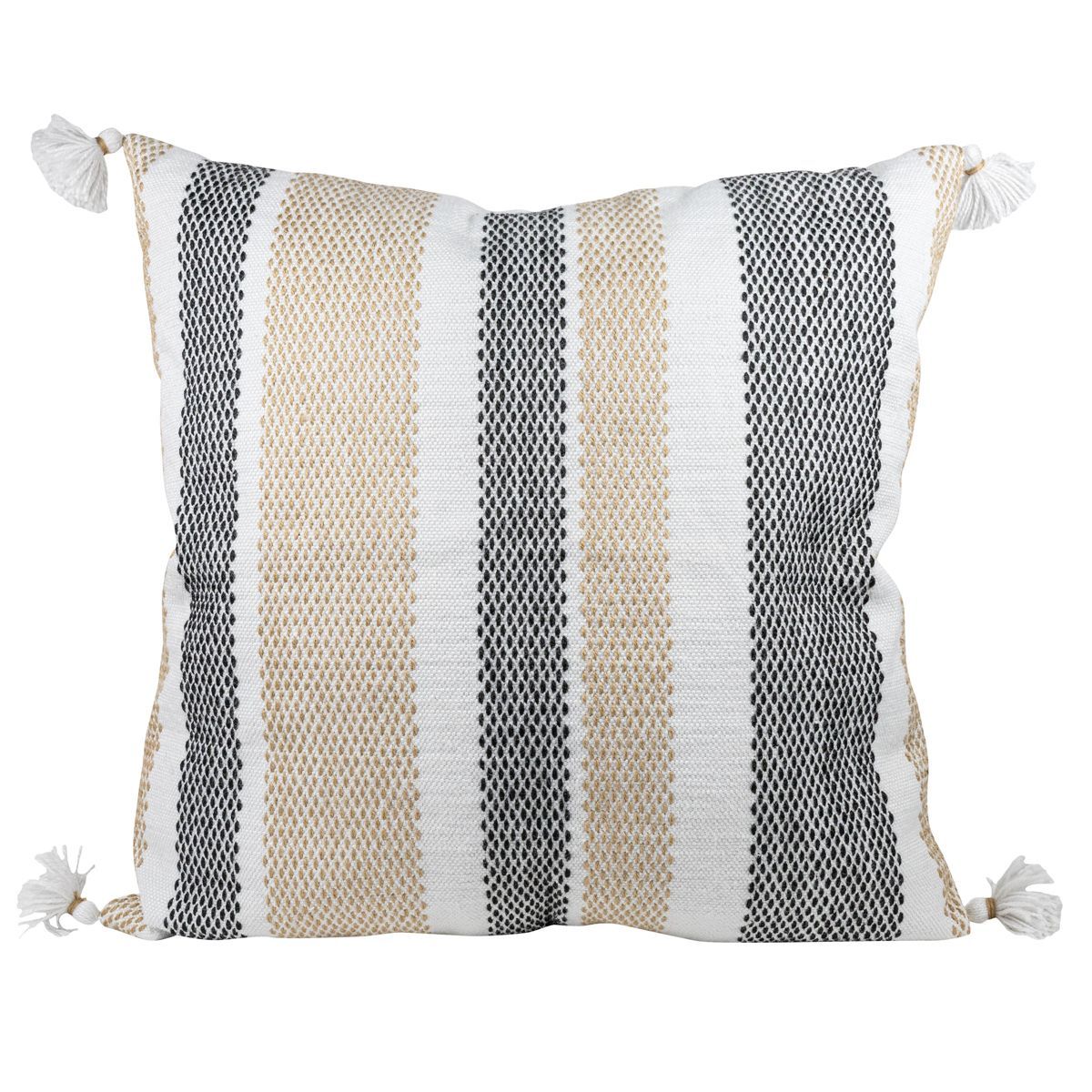 Tan & Black Tick Stripe 30X30 Oversized Filled Outdoor Pillow - Foreside Home & Garden | Target