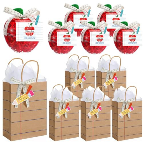 Eersida 12 Set Large Plastic Apple Containers for Teacher Appreciation Gifts with Gift Bag Thank You Cards Ruler Ribbon and Red Raffia for Teacher Appreciation Week Graduation(Notebook) | Amazon (US)