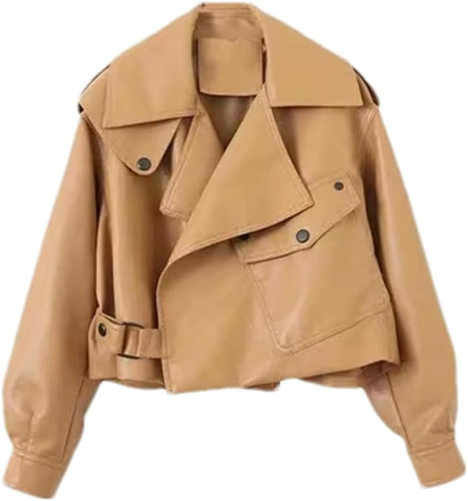 Faux Soft Leather Jacket Women Fashion White Loose PU Leather Short Coat One Button Locomotive Ch... | Amazon (US)