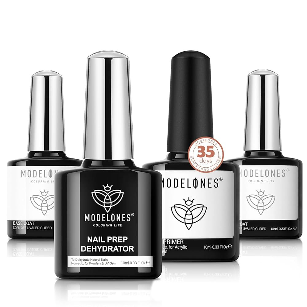 modelones Nail Thickening Solution Nail Dehydrator and Primer with Gel Base & Top Coat Set, Acid ... | Amazon (US)