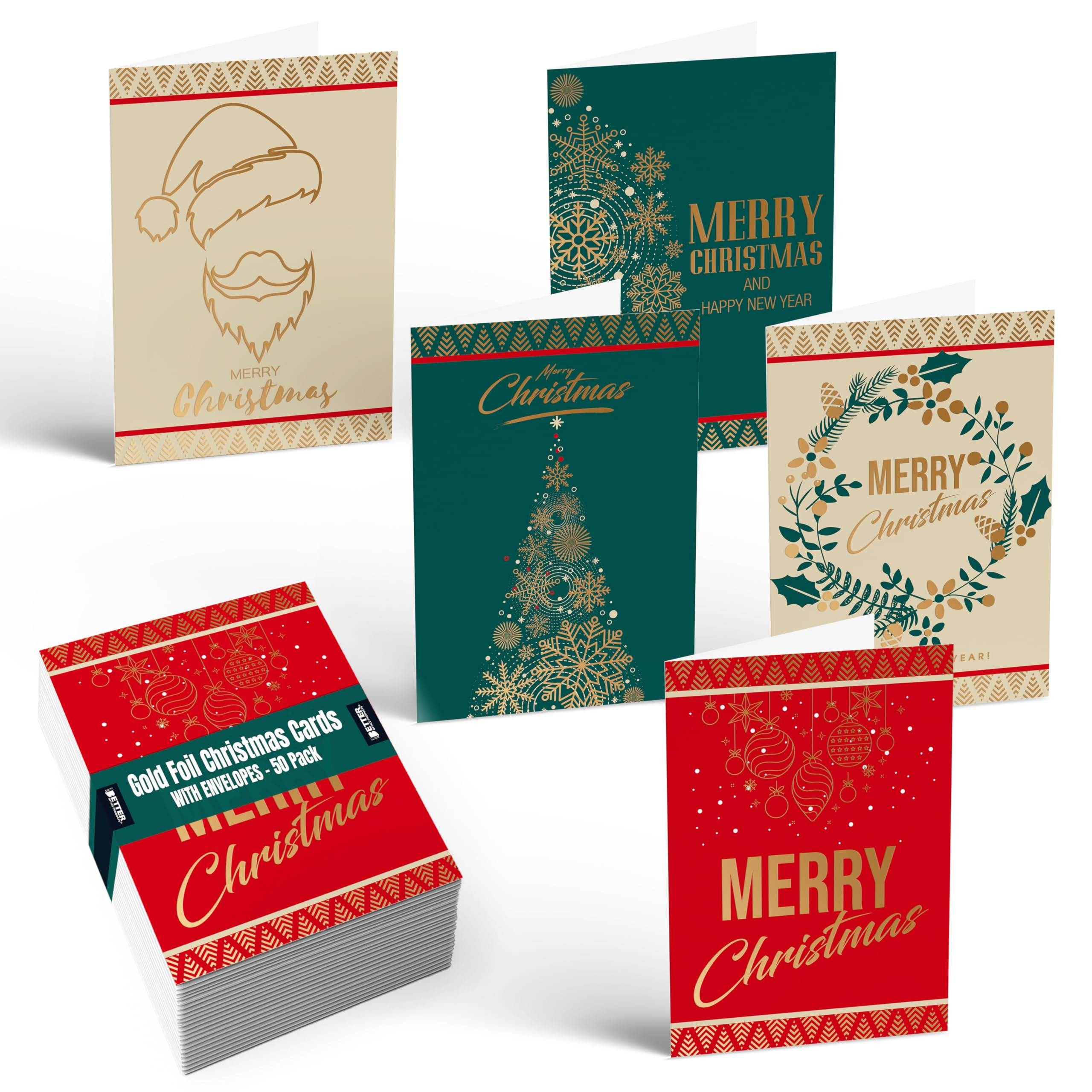 Better Office Products 50 Pack Christmas Cards with Gold Foil Iconic Images, 5" x 7", High Gloss,... | Amazon (US)