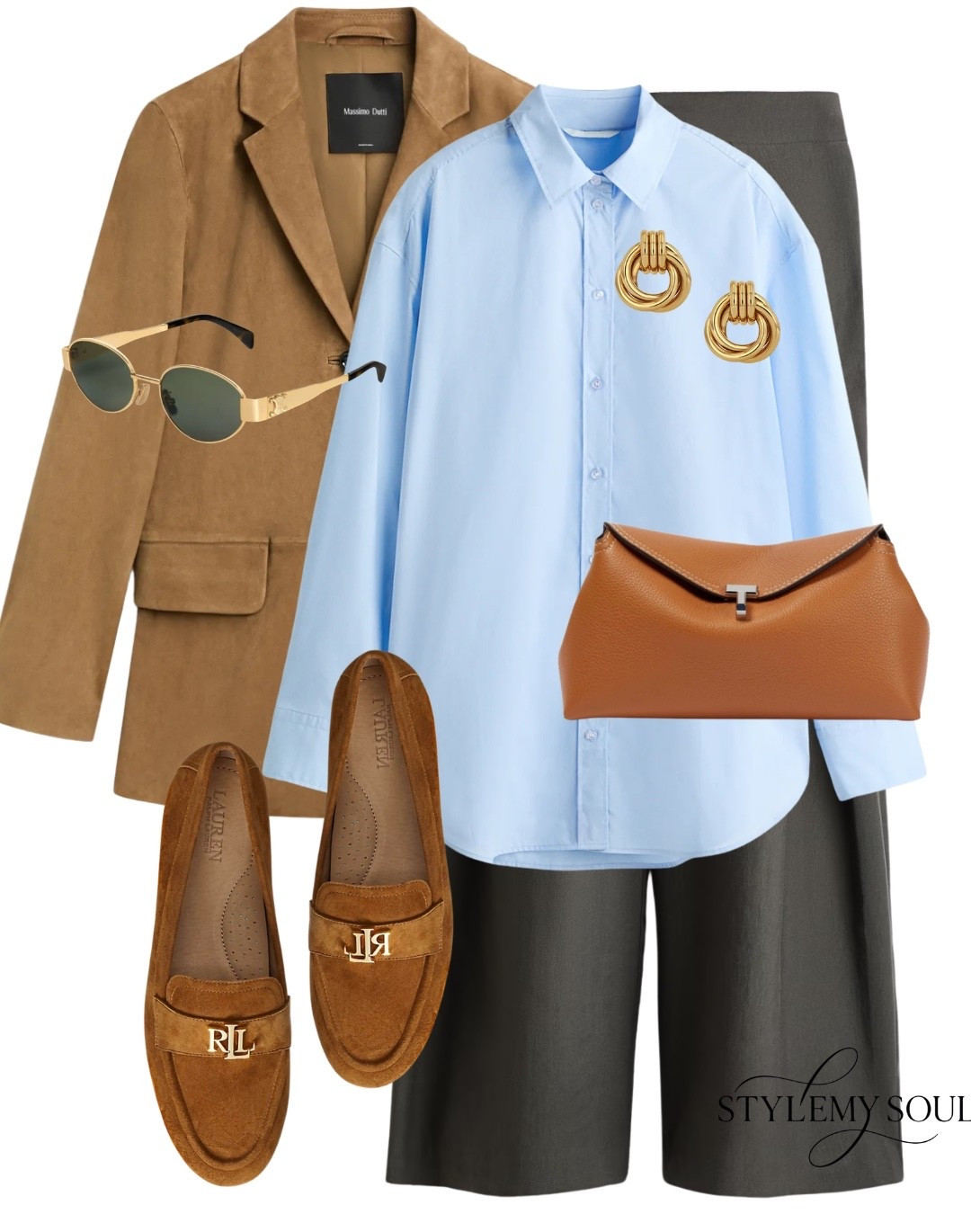 Blue shirt, grey pants, camel loafers, camel bag, camel blazer, gold earrings

#LTKautumn #LTKworkwear #LTKstyletip