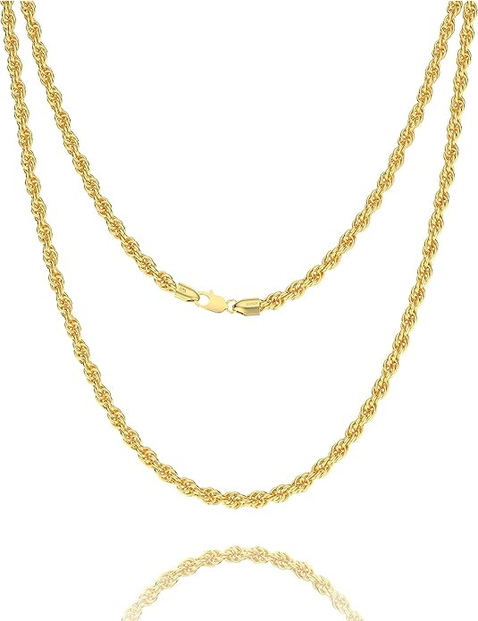 925 Sterling Silver Rope Chain Lobster Clasp 2/2.5/3/4/5mm Gold/Silver Chain for Men Women Silver... | Amazon (US)