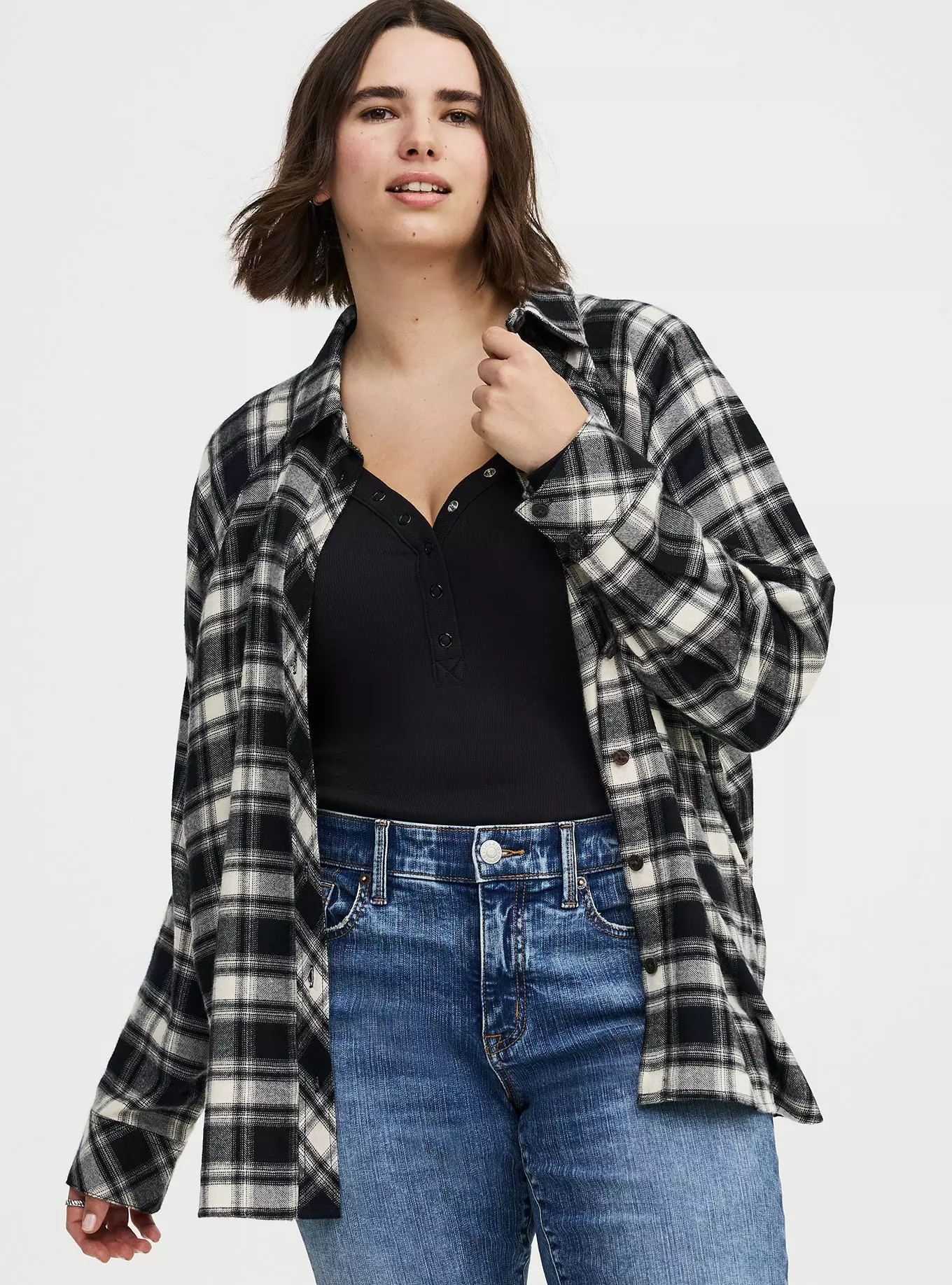 Relaxed Cotton Flannel Button Up Shirt | Torrid (US & Canada)