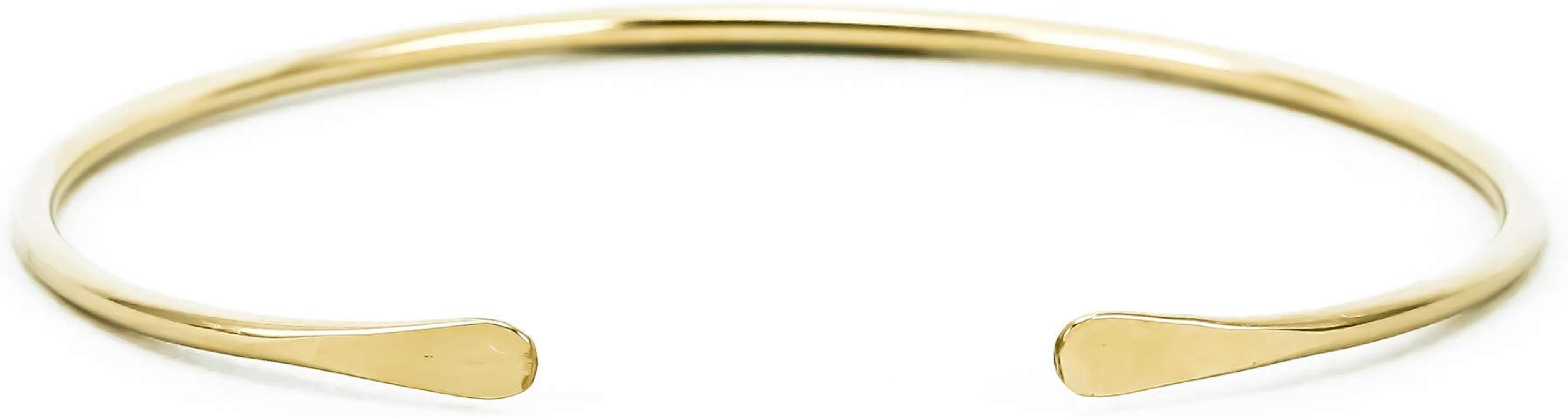 Smooth Gold Cuff Bracelet with Hammered Ends, Simple Skinny Gold Bangle with Paddle Ends; Handmad... | Amazon (US)