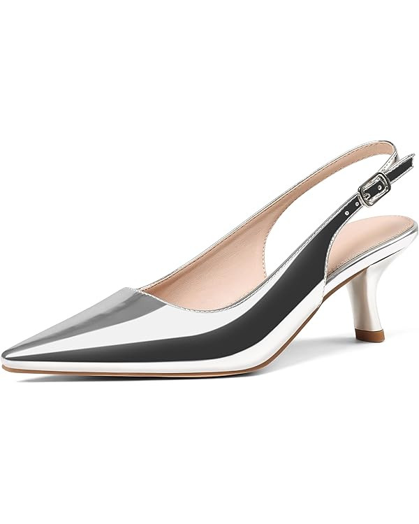 VIMISAOI Women's Slingback Kitten Heels Closed Pointed Toe Low Kitten Heel for Women Pumps with B... | Amazon (US)