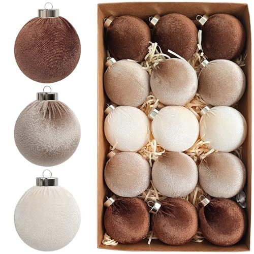 JEFUZH 15pcs Brown Velvet Ornaments for Christmas Tree, 3.15 inch Velvet Christmas Balls, Flocked Ornaments for Xmas Tree Decorations - Multicolor Brown Neutral Beige | Amazon (US)
