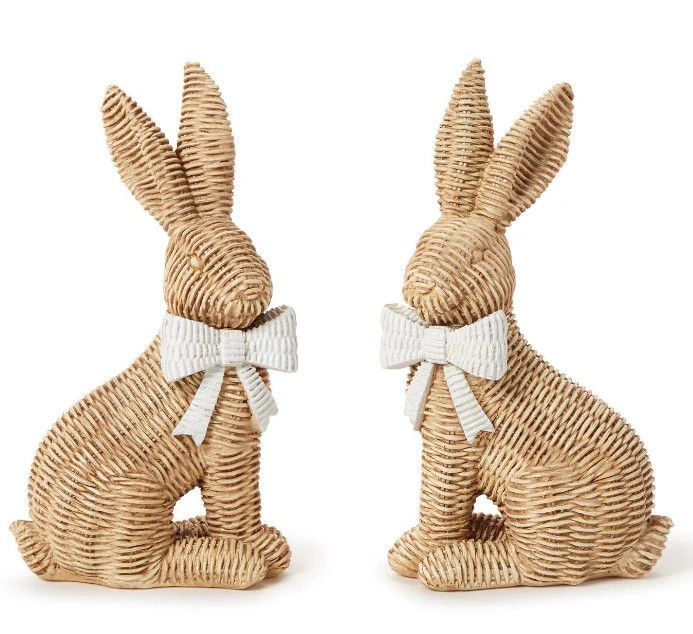 Wicker Weave Pattern Easter Bunnies with Bow, Set of 2 | Over The Moon