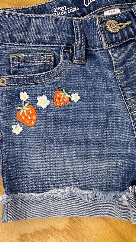 The most adorable strawberry embroidered denim cut off shorts  for toddler girl is a win for $10.