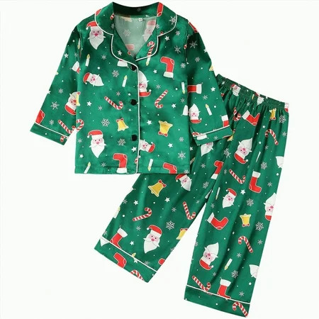 CAUYDY Baby Girls Boys Silk Christmas Pajamas Set Santa Claus Long Sleeve Button Down Shirts and Pants Xmas Satin Pj Sets(Green 7-8 Y) | Walmart (US)