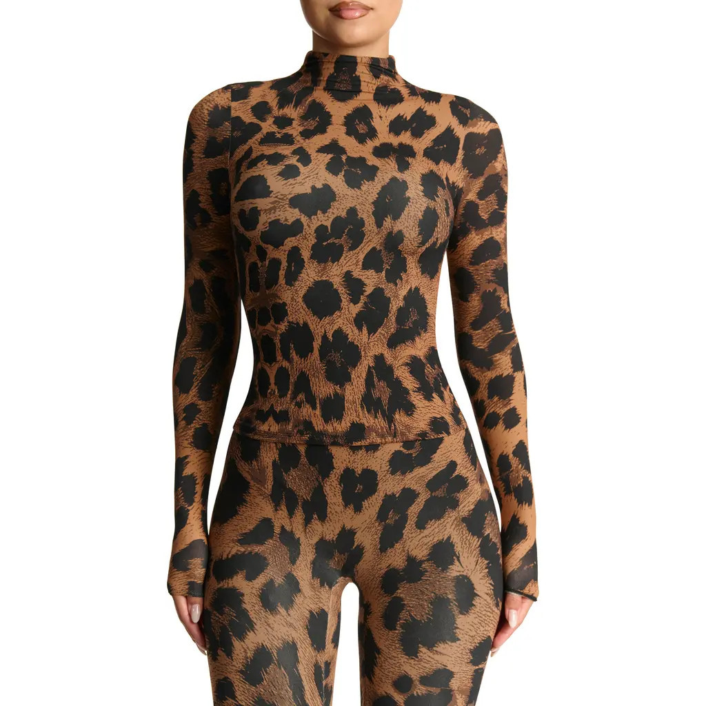 Naked Wardrobe Print Turtleneck Top in Leopard at Nordstrom, Size Large | Nordstrom