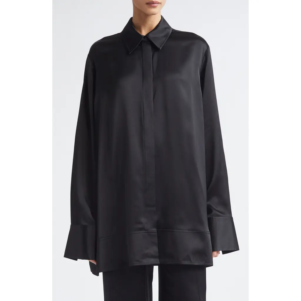 TOTEME Oversize Soft Tuxedo Button-Up Shirt in Black at Nordstrom, Size 36 | Nordstrom