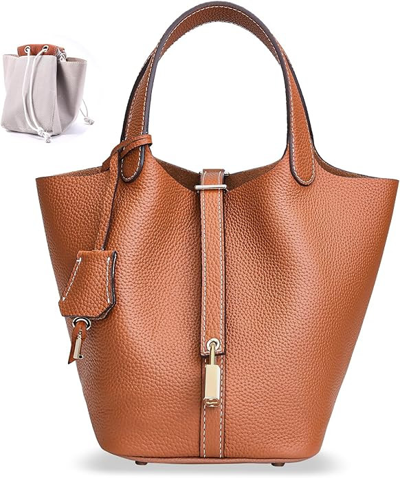 Designer Leather Bucket Bags for Women: Trendy Genuine Leather Tote Purses - Luxury Satchel Top-H... | Amazon (US)