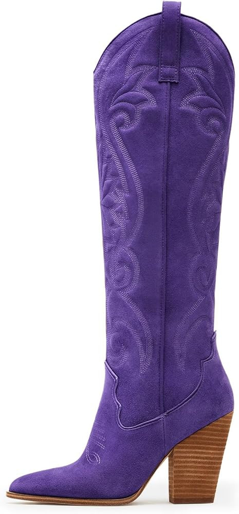 WIRALOMI Women Western Knee High Boots Embroidered Chunky Block Heel Cowboy Boots Pointed Toe Pul... | Amazon (US)