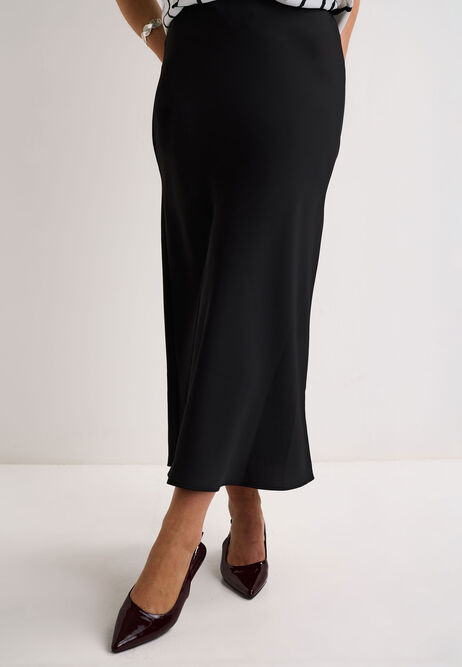 Womens Black Plain Satin Midi Slip Skirt | Peacocks