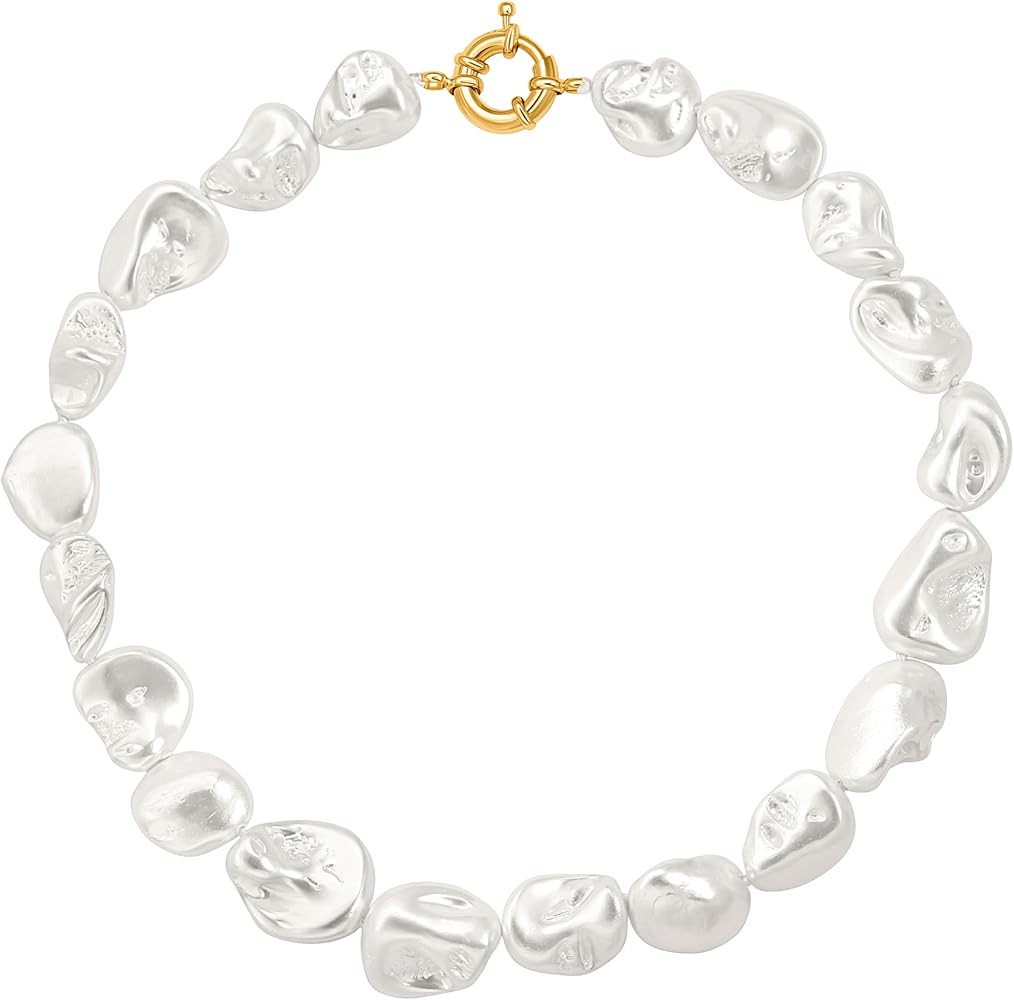 Seashell Pearl Necklace Single-Strand Handmade Beaded Necklaces for Ladies Dainty Faux Pearl Wedd... | Amazon (US)