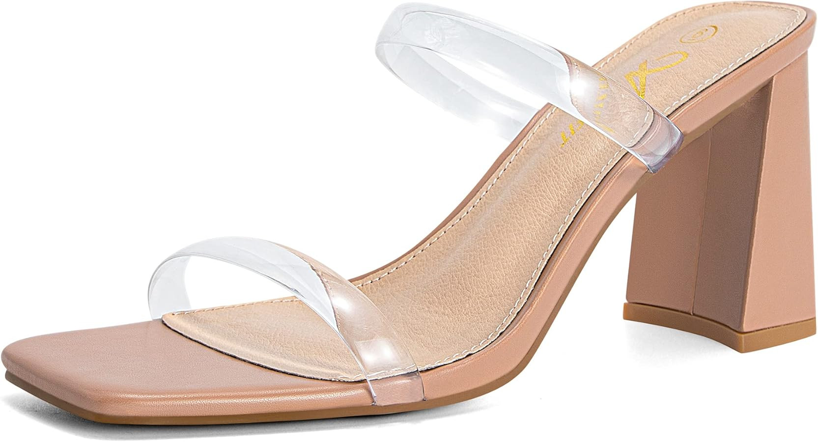 Athlefit Women's Square Open Toe Two Strap Heeled Sandals Slip On Block Chunky Heels Sandals | Amazon (US)