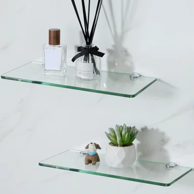 Glass Floating Shelves For Wall Tempered Glass Shelves 12 Inch Set Of 2 Clear | Wayfair North America