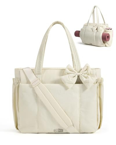 BAGAMSRT Crush Bow Tote Bag for Women, Large Work Tote with 40oz Tumbler, Puffer Travel Tote Bag for Work, Yoga, Gym | Amazon (US)