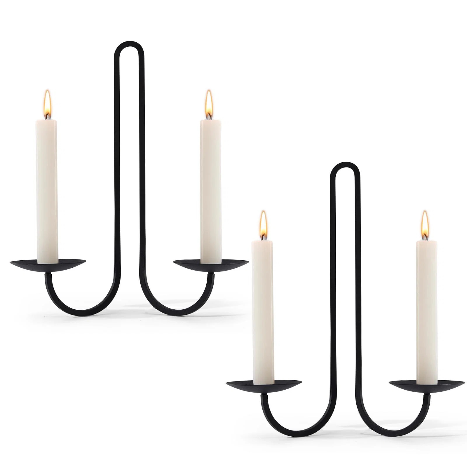Double Arm Wall Candle Holder Set Of 2, Metal Black Candle Sconces, Hanging Candle Holder For Liv... | Wayfair North America